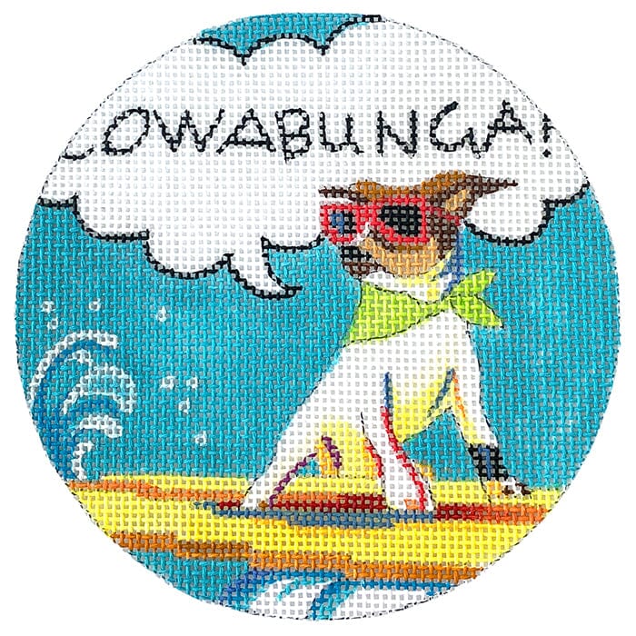 Cowabunga! Dog Round Painted Canvas Colors of Praise  - 1