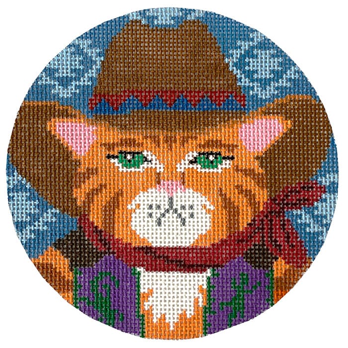 Cowboy Cat Ornament Painted Canvas CBK Needlepoint Collections 