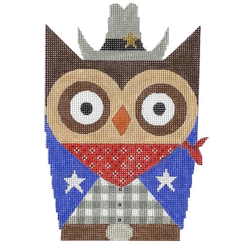 Cowboy Owl Painted Canvas Eye Candy Needleart 