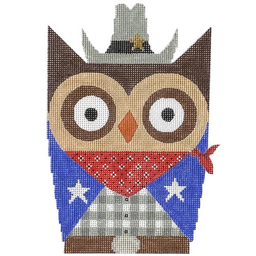 Cowboy Owl Painted Canvas Eye Candy Needleart  - 1
