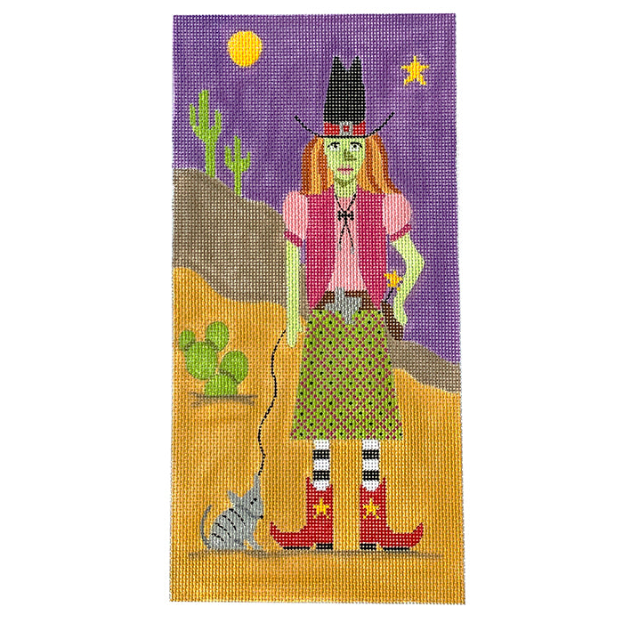 Cowgirl Witch Painted Canvas Eye Candy Needleart  - 1