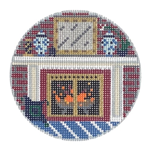 Cozy Fire Round Painted Canvas KCN Designers  - 1