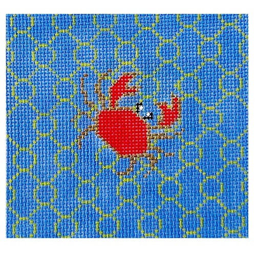 Crab Coaster on Blue Painted Canvas Vallerie Needlepoint Gallery 