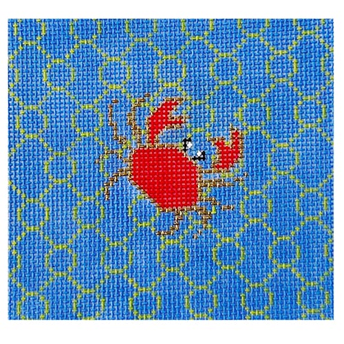 Crab Coaster on Blue Painted Canvas Vallerie Needlepoint Gallery  - 1