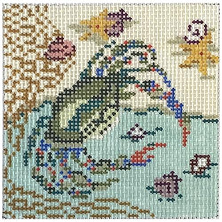 Crab Net Coaster Painted Canvas Needle Crossings 
