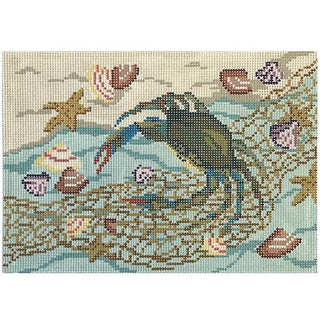 Crab Net with Shells on 13 Painted Canvas Needle Crossings 
