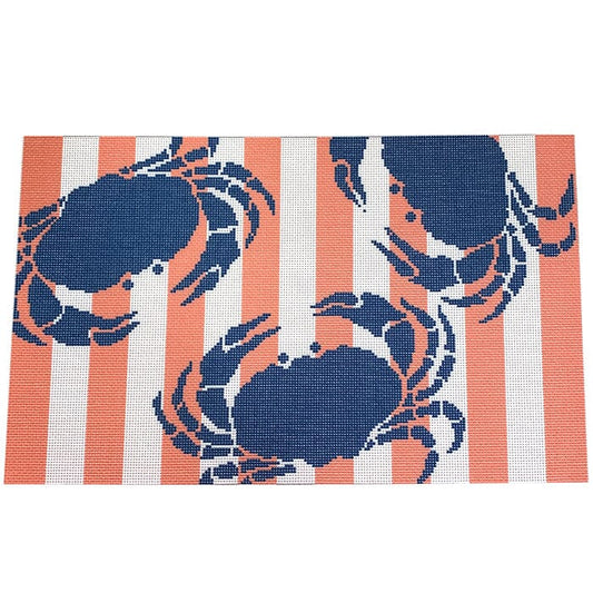 Crab Stencil on Coral Bolster Printed Canvas Two Sisters Needlepoint 