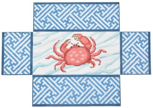 Crab with Chinoisserie Border Brick Cover Painted Canvas Kate Dickerson Needlepoint Collections  - 1