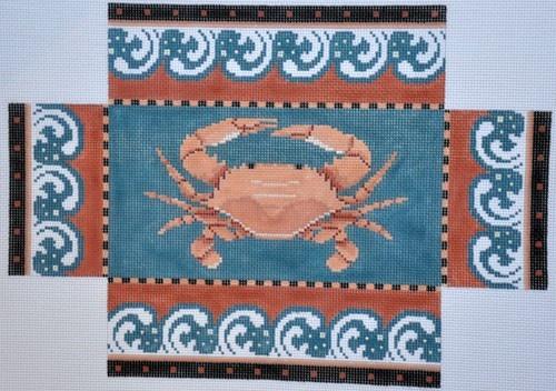 Crab with Wave Border Brick Cover Painted Canvas Susan Roberts Needlepoint Designs, Inc. 