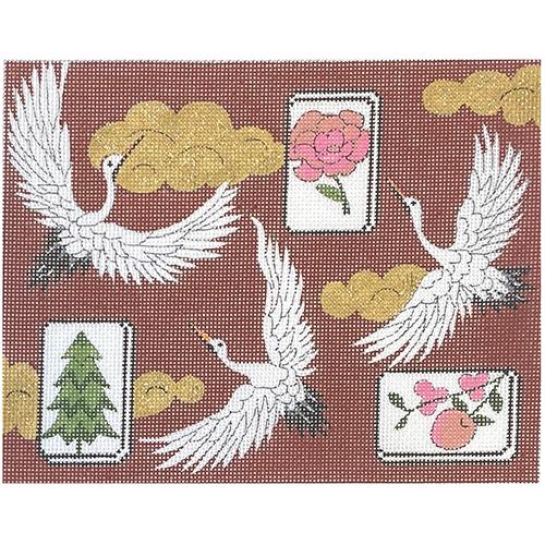 Cranes Mahjongg Painted Canvas Alice Peterson Company  - 1