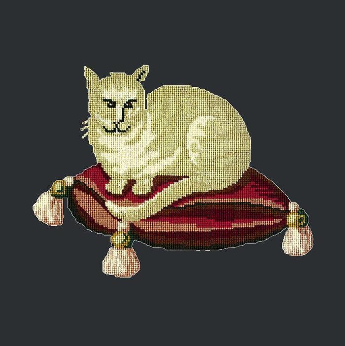 Cream Cat Needlepoint Kit Kits Elizabeth Bradley Design Black 
