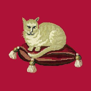 Cream Cat Needlepoint Kit Kits Elizabeth Bradley Design Bright Red 
