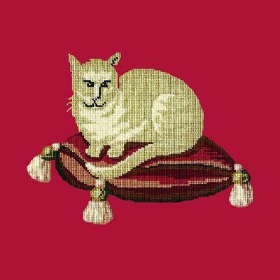 Cream Cat Needlepoint Kit Kits Elizabeth Bradley Design Bright Red 
