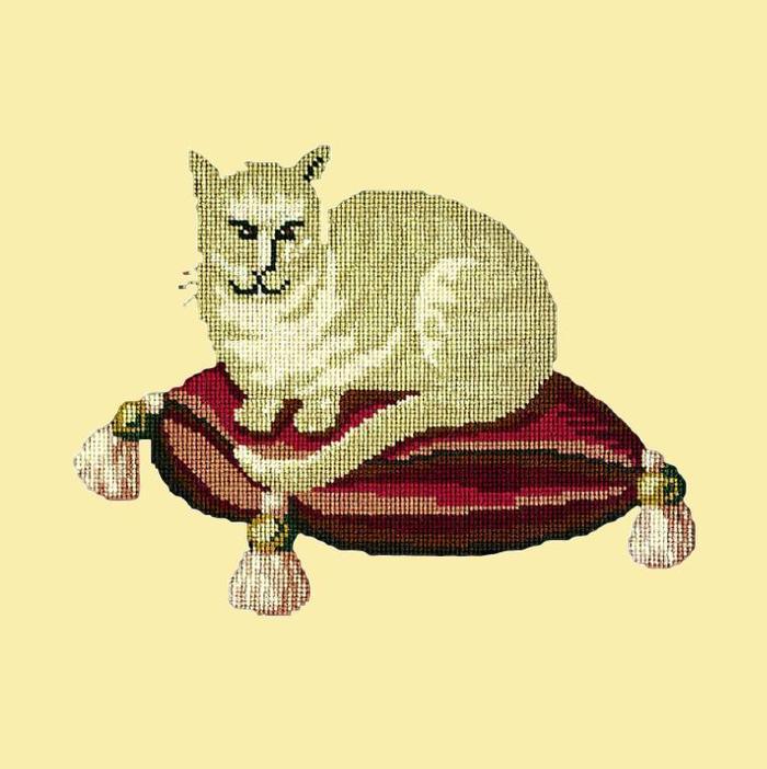 Cream Cat Needlepoint Kit Kits Elizabeth Bradley Design Butter Yellow 
