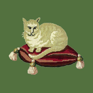 Cream Cat Needlepoint Kit Kits Elizabeth Bradley Design Dark Green 

