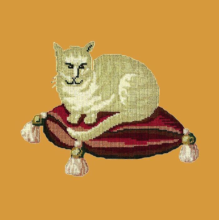 Cream Cat Needlepoint Kit Kits Elizabeth Bradley Design Yellow 
