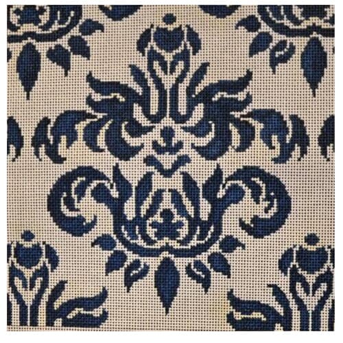 Cream & Navy Damask Square Painted Canvas Associated Talents 