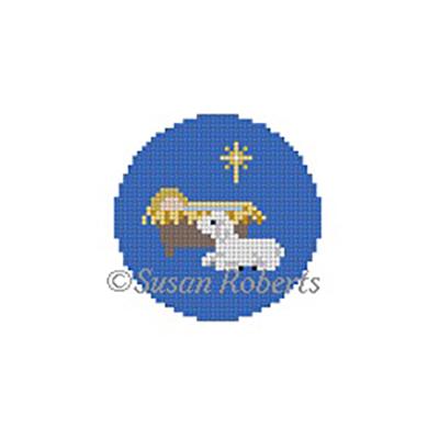Creche with Lamb Round Painted Canvas Susan Roberts Needlepoint Designs Inc. 