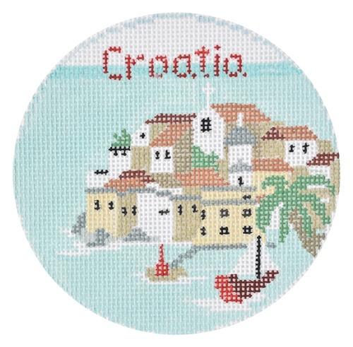 Croatia Round Painted Canvas Kathy Schenkel Designs  - 1