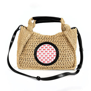 Crochet Tote with Black Leather Trim Accessories Rachel Barri Designs 
