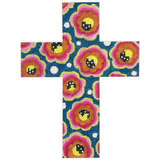 Cross   Teal with Pink Flowers Painted Canvas Colors of Praise 
