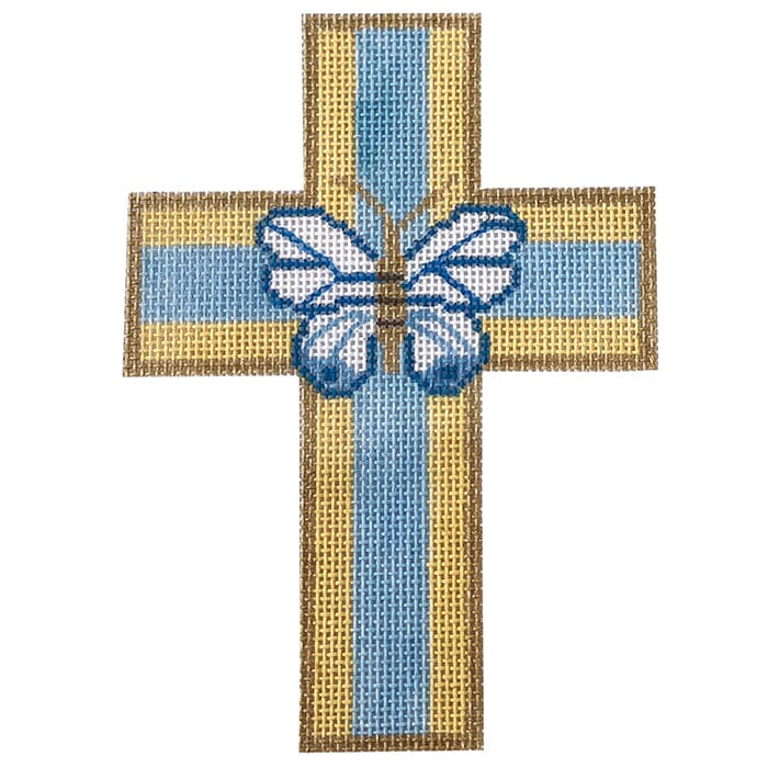 Cross with Butterfly with SG Painted Canvas Patricia Sone  - 1