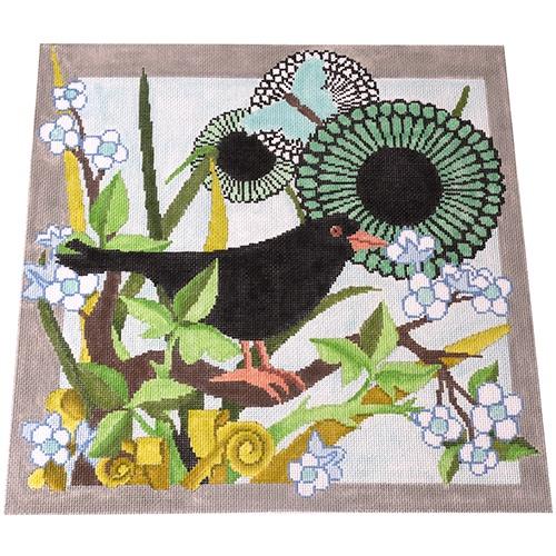 Crow and Flower Painted Canvas The Meredith Collection  - 1