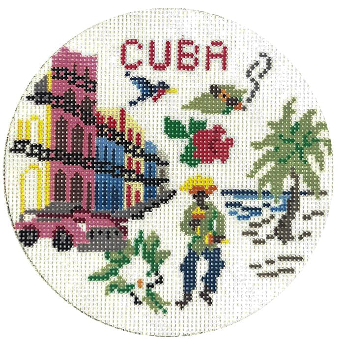 Cuba Travel Round Painted Canvas Atlantic Blue Canvas 