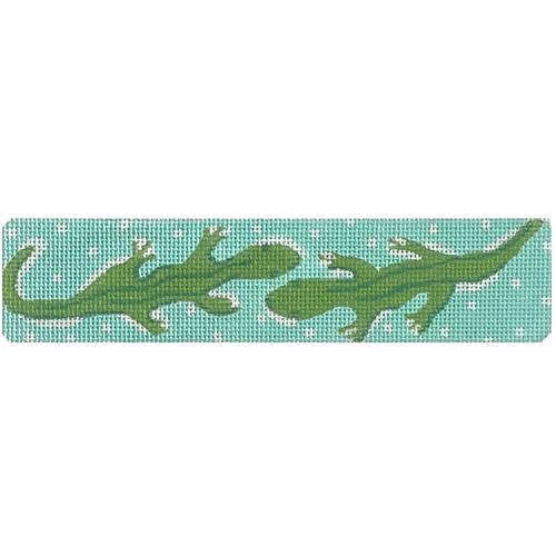 Cuff - Lilly Inspired Alligators and Polka Dots - Caribbean Aqua and Greens Painted Canvas Kate Dickerson Needlepoint Collections 