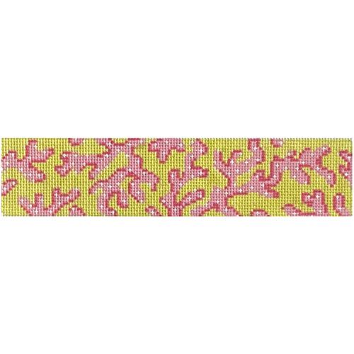 Cuff   Lilly Inspired Sea Coral   Pinks on Lime Painted Canvas Kate Dickerson Needlepoint Collections  - 1
