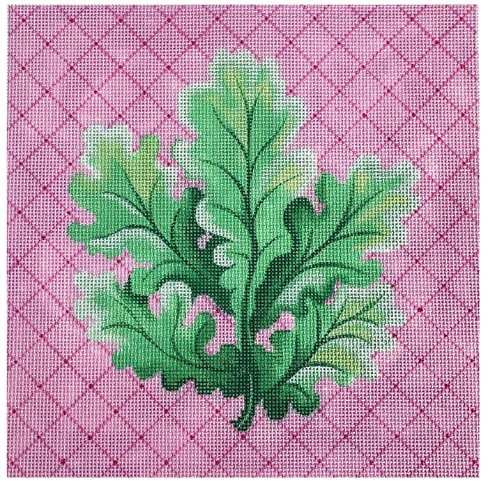 Curvy Leaves on Pink Diamonds Painted Canvas Patti Mann  - 1