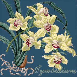 Cymbidium Needlepoint Kit Kits Elizabeth Bradley Design Dark Blue 
