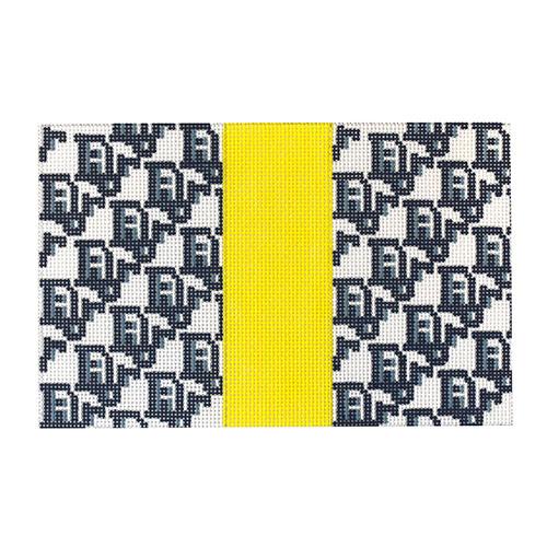 D Love   Blue with Yellow Stripe Painted Canvas Kimberly Ann Needlepoint  - 1