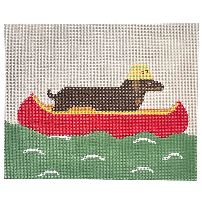 Dachshund in Canoe Painted Canvas CBK Needlepoint Collections 