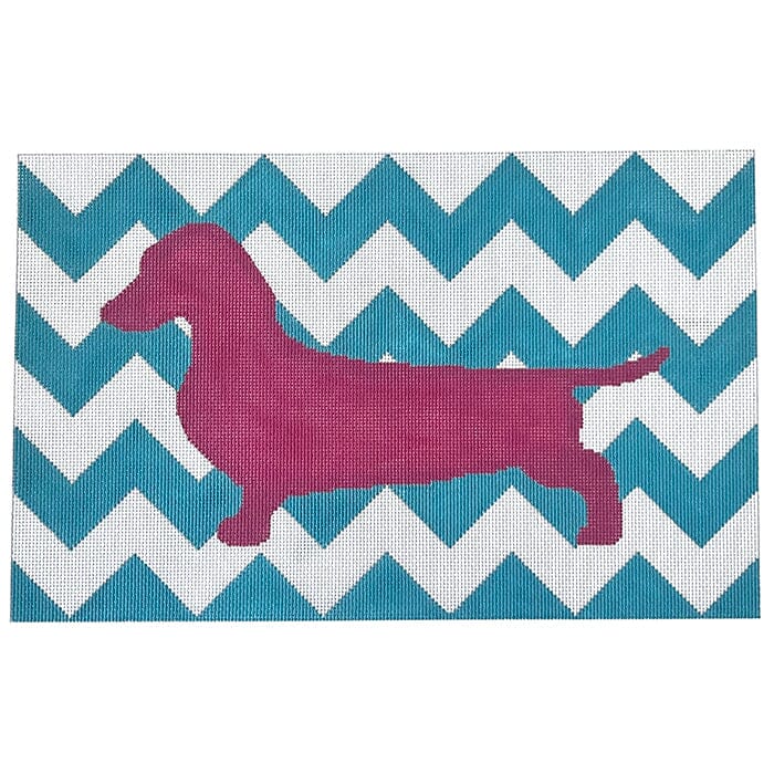 Dachshund Pink and Aqua Painted Canvas Susan Battle Needlepoint  - 1
