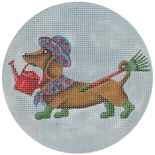 Dachshund Spring Round Painted Canvas PLD Designs 
