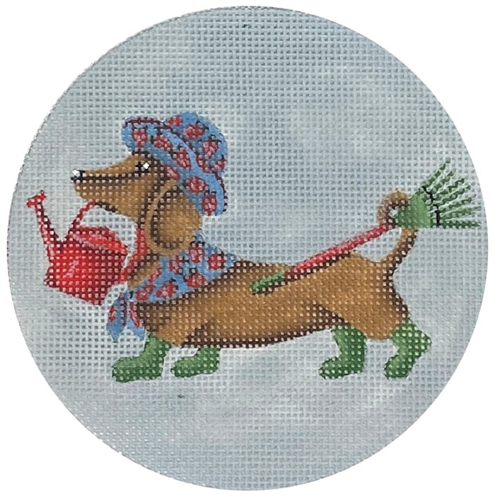 Dachshund Spring Round Painted Canvas PLD Designs 
