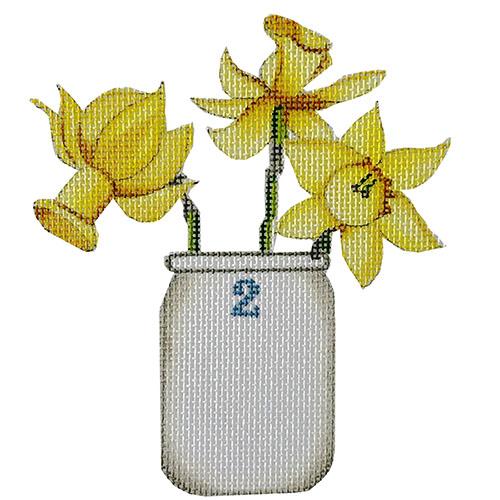 Daffodil Mason Jar Painted Canvas All About Stitching/The Collection Design 