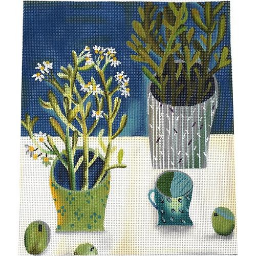 Daisies / Green Pot Painted Canvas Melissa Shirley Designs  - 1