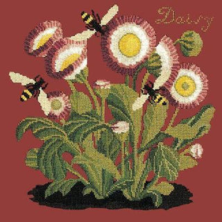 Daisy Needlepoint Kit Kits Elizabeth Bradley Design Dark Red 
