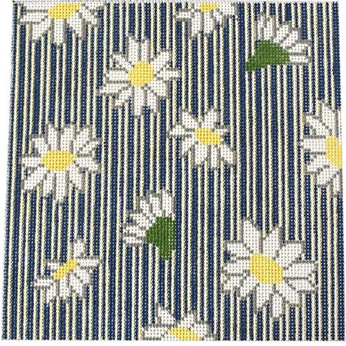 Daisy on Blue Stripe Pillow Painted Canvas J. Child Designs  - 1