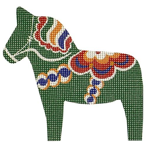 Dala Horse Green Painted Canvas Pepperberry Designs  - 1