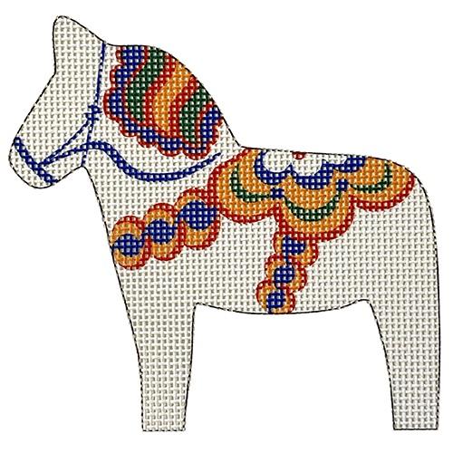 Dala Horse White Painted Canvas Pepperberry Designs  - 1