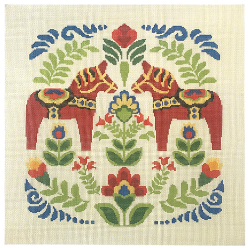 Dala Horses Pillow Painted Canvas KCN Designers  - 1