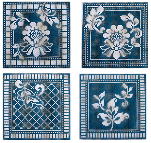 Damask Coasters - Teal Painted Canvas Whimsy & Grace 