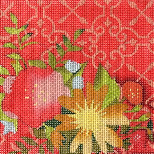 Dark Coral Floral Painted Canvas All About Stitching/The Collection Design 