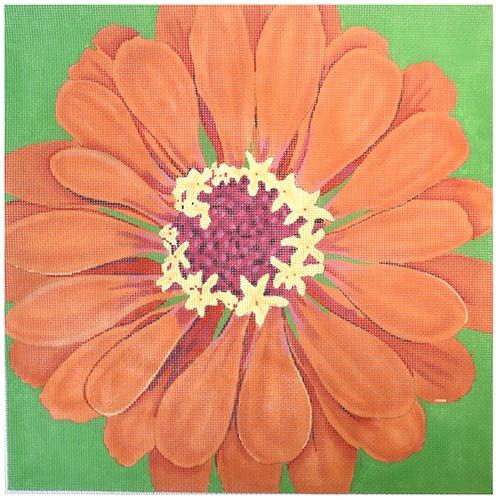 Dark Orange Zinnia/Green Background Painted Canvas The Meredith Collection 
