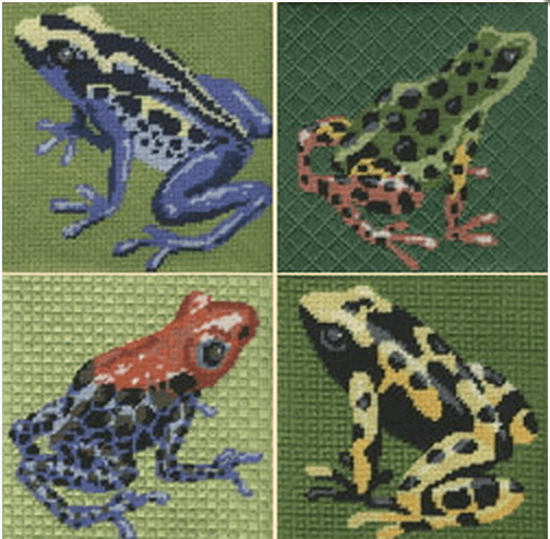 Dart Frogs Coasters Painted Canvas Labors of Love Needlepoint  - 1