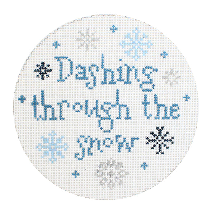 Dashing Through the Snow Round Painted Canvas Stitch Rock Designs 