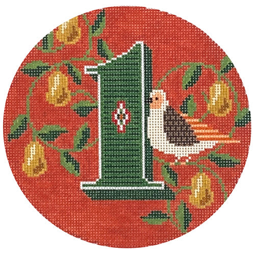 Day 1   Partridge and a Pear Tree Painted Canvas Wipstitch Needleworks 
